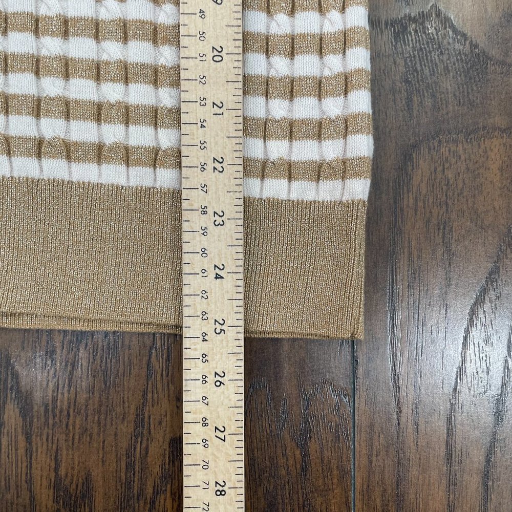 Talbots Sweater MP Medium Petite Metallic Gold Striped Crew Neck Cable Knit - Picture 10 of 13